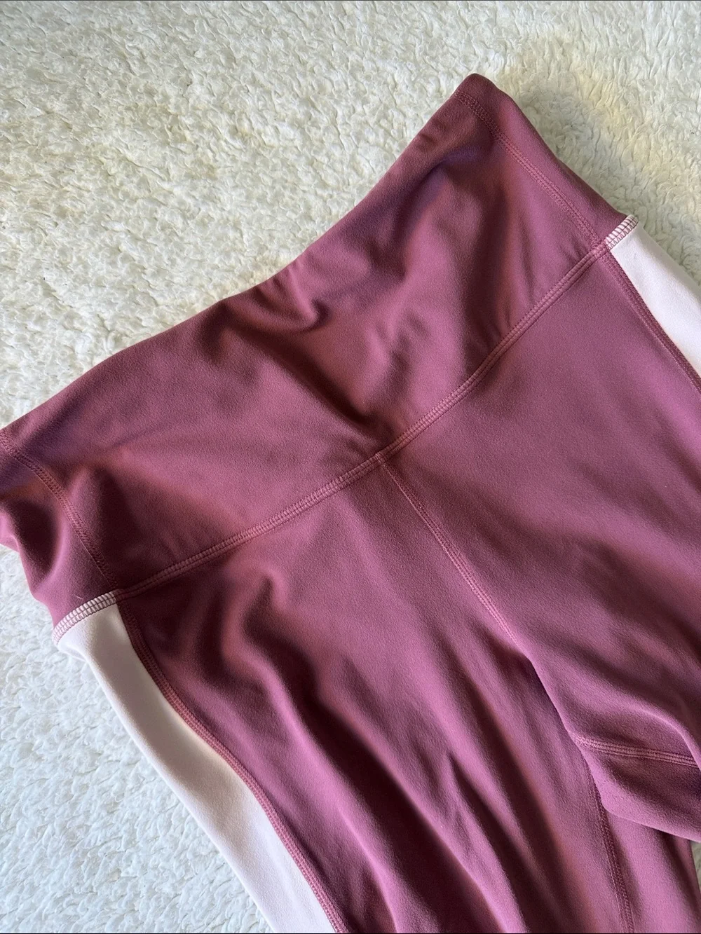 Athleta Maroon and Blush Colorblock High-Rise Capri Leggings - Picture 3 of 7
